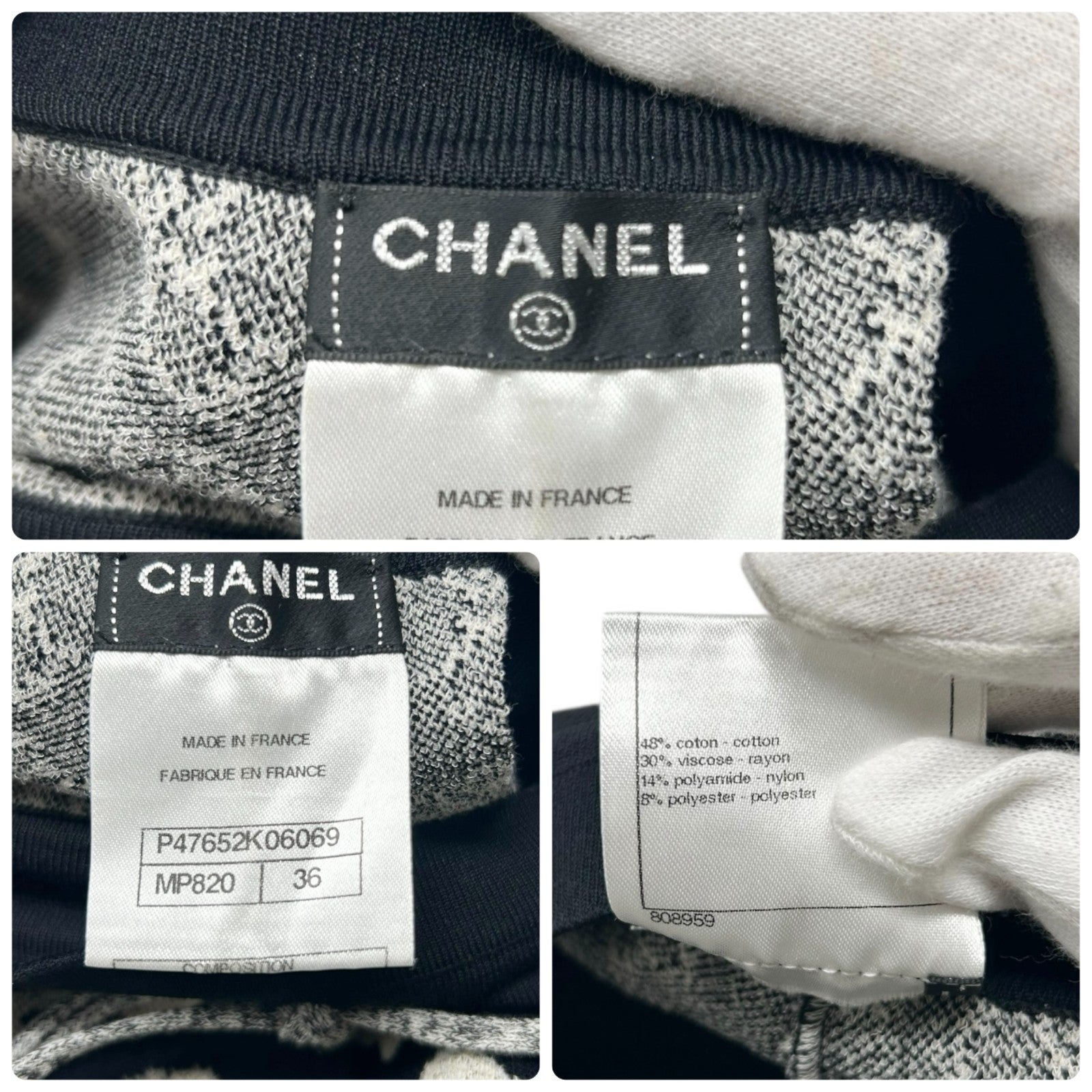 CHANEL Vintage 14C CC Logo Short Pants Bottoms #36 Black White Cotton Rayon