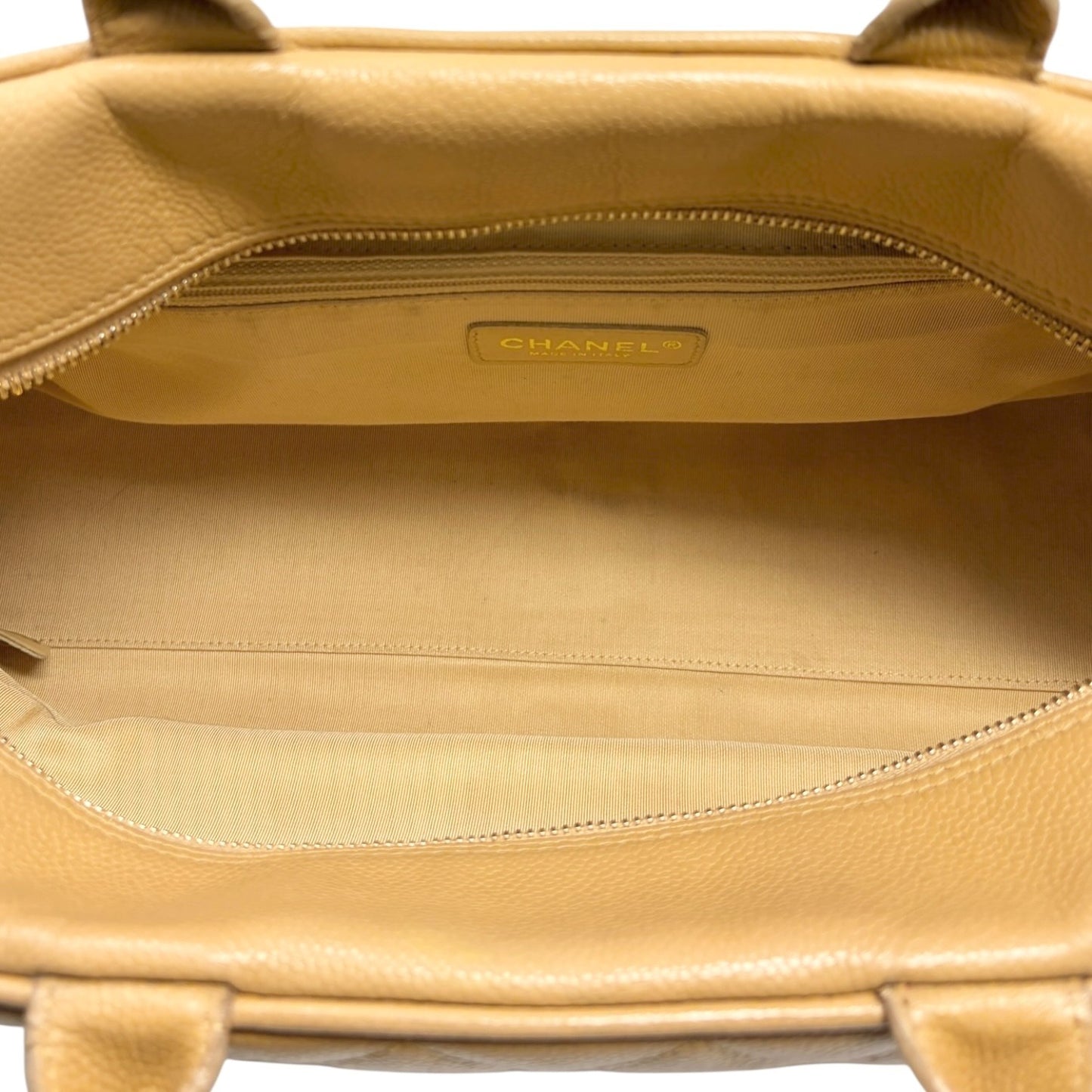 CHANEL Vintage Big CC Logo Quilted Leather Boston Bowling Bag Beige Gold Stitch