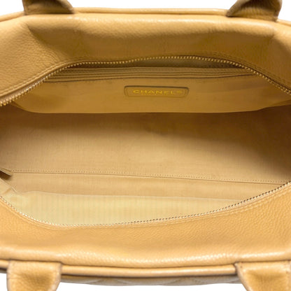 CHANEL Vintage Big CC Logo Quilted Leather Boston Bowling Bag Beige Gold Stitch