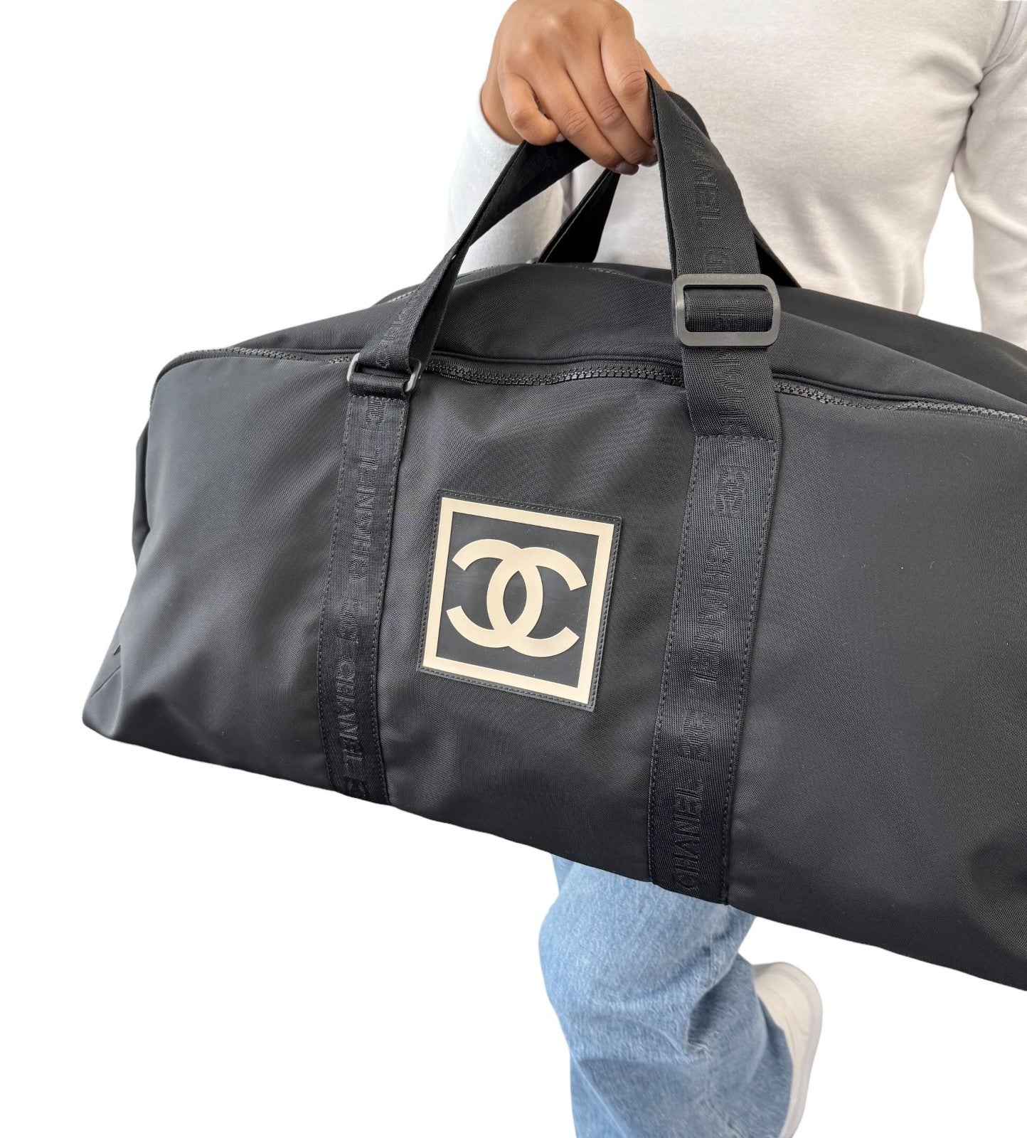 CHANEL Sport Vintage A19977 Nylon Travel Gym Bag L Black CC Logo Bowling