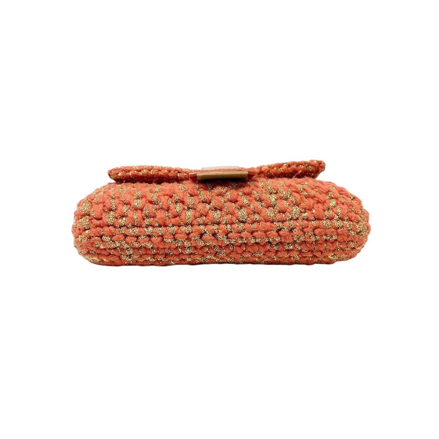 FENDI Vintage FF Mamma Baguette Wool Knit Shoulder Bag Glitter Orange Beige