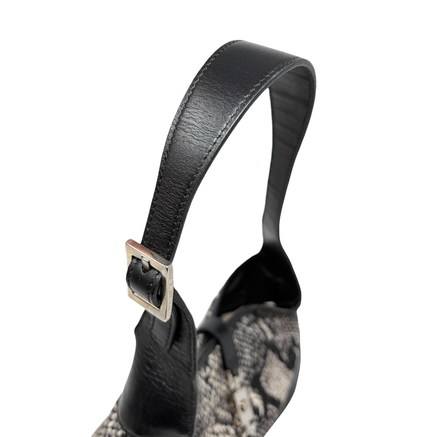 GUCCI Vintage Logo Jackie Snake Print Shoulder Bag Black White Nylon 902411