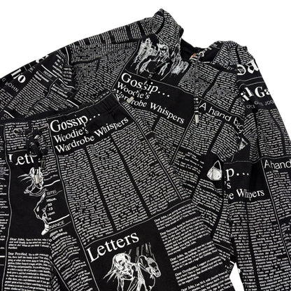 John Galliano Vintage Newspaper Print Hoodie Top Pants Set #XS Black 902549