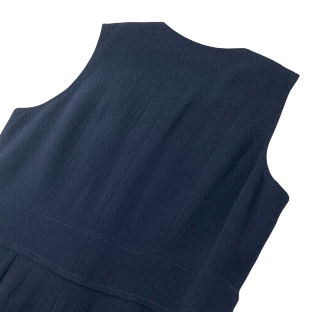 CHANEL Vintage CC Mark Logo Culottes Dress #40 Dark Blue Gold Wool Sleeveless