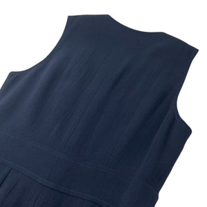 CHANEL Vintage CC Mark Logo Culottes Dress #40 Dark Blue Gold Wool Sleeveless