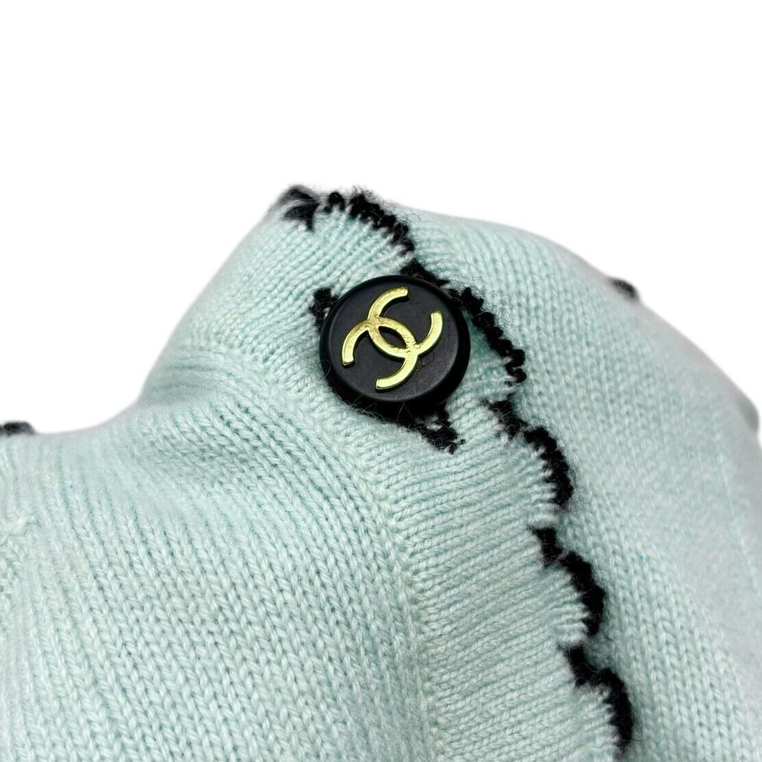 CHANEL Vintage 94C CC Logo Trimmed Cardigan Knit Top Light Green Cashmere