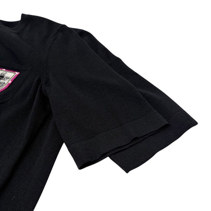 CHANEL Vintage P46568 CC Logo Patch T-shirt Dress #40 Black Purple 901866