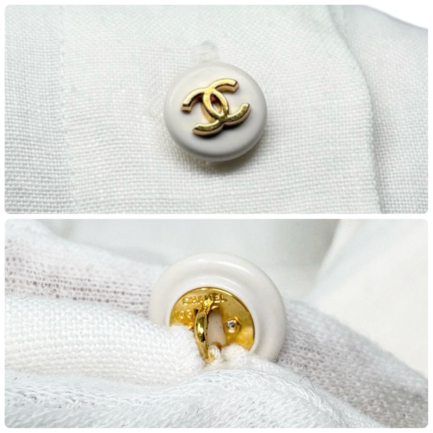 CHANEL Vintage 97P CC Logo Button Linen Shirt Dress One-piece #38 White