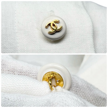CHANEL Vintage 97P CC Logo Button Linen Shirt Dress One-piece #38 White