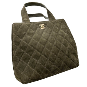 CHANEL Vintage CC Mark Logo Tote Bag Handbag Turnlock Brown Gold Suede Stitch