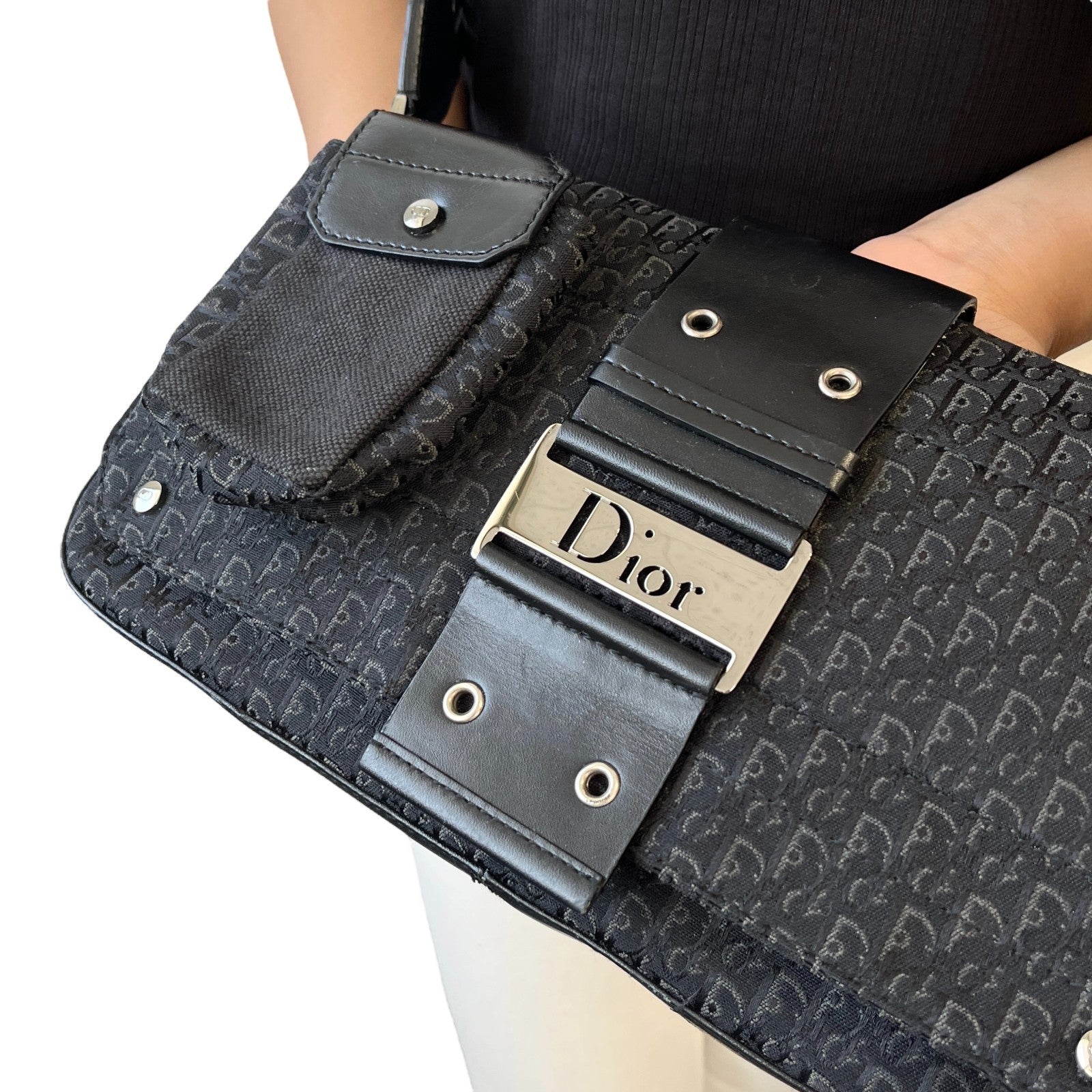 Christian Dior Vintage 2002 Trotter Monogram Street Chic 2way Bag Black Canvas