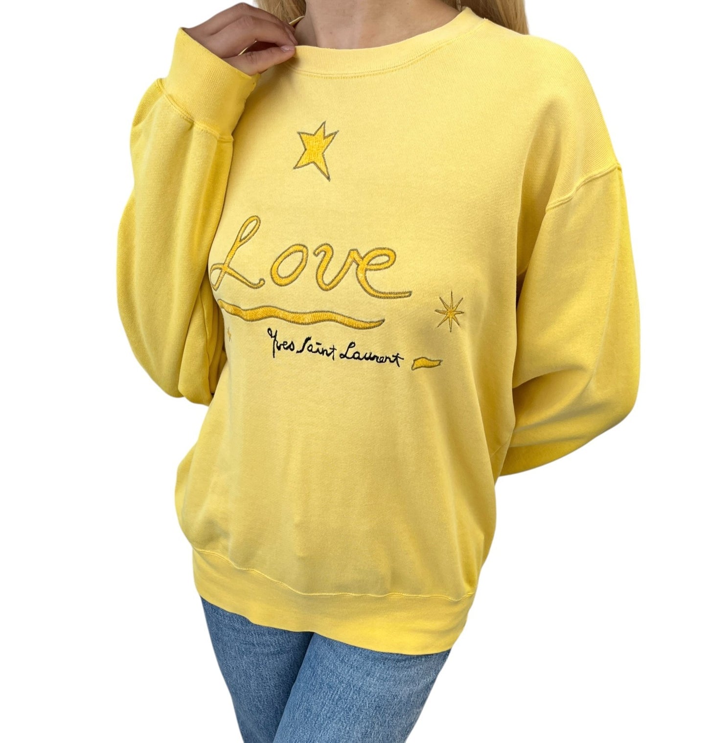 Yves Saint Laurent Vintage Love Star Embroidered Sweatshirt Yellow 901938