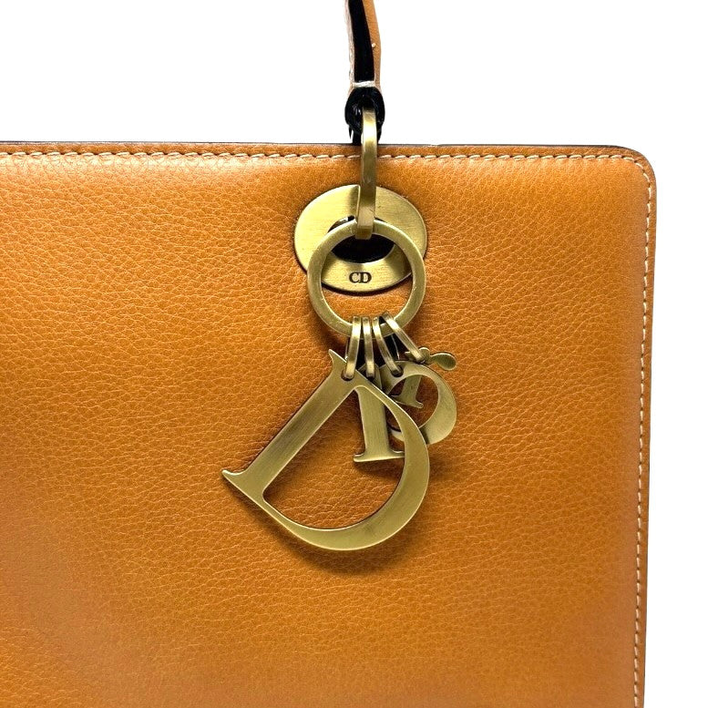 Christian Dior Vintage East West Lady Dior Shoulder Bag Brown Gold 901897