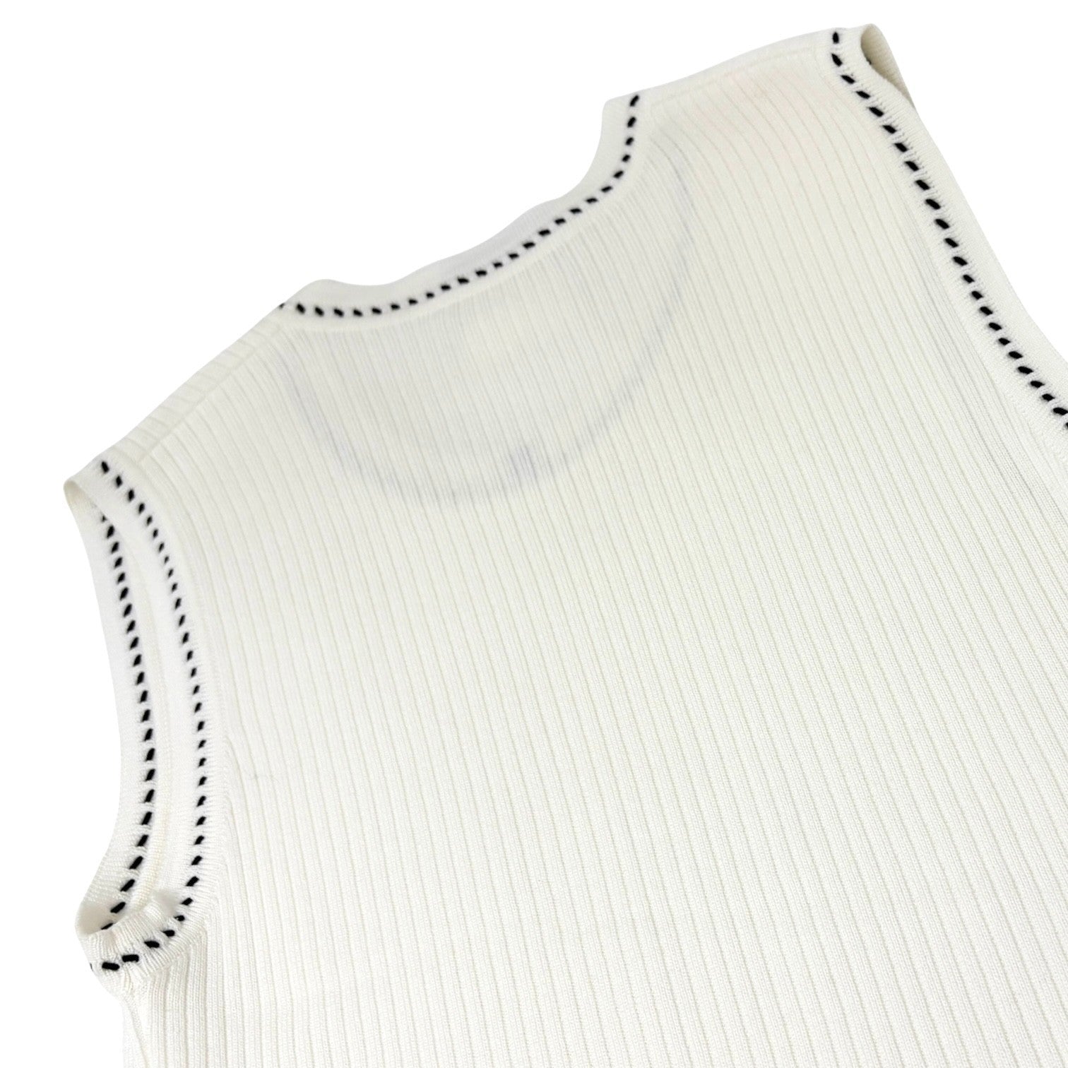 CHANEL Vintage 96P CC Mark Logo Knit Tank Top #42 White Black Cotton Stitch