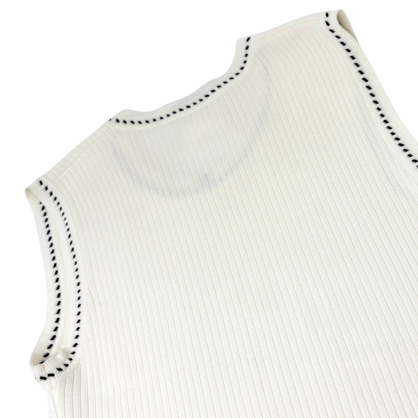 CHANEL Vintage 96P CC Mark Logo Knit Tank Top #42 White Black Cotton Stitch