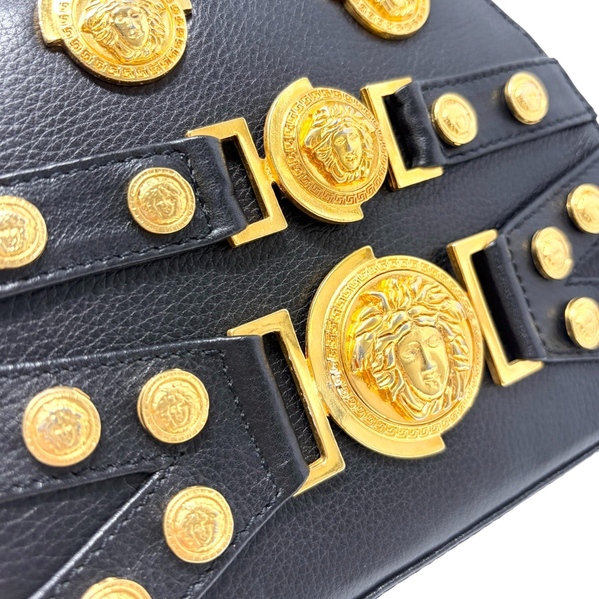 GIANNI VERSACE Vintage Medusa 2way Crossbody Mini Bag Black Gold Leather 902454