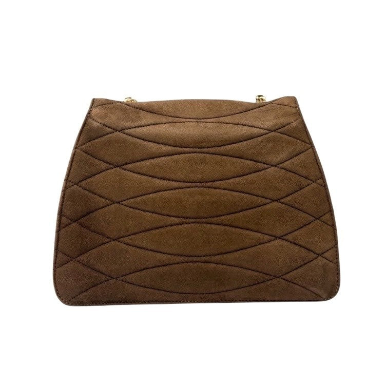 CHANEL Vintage CC Mark Logo Turnlock Chain Crossbody Bag Brown Gold Suede