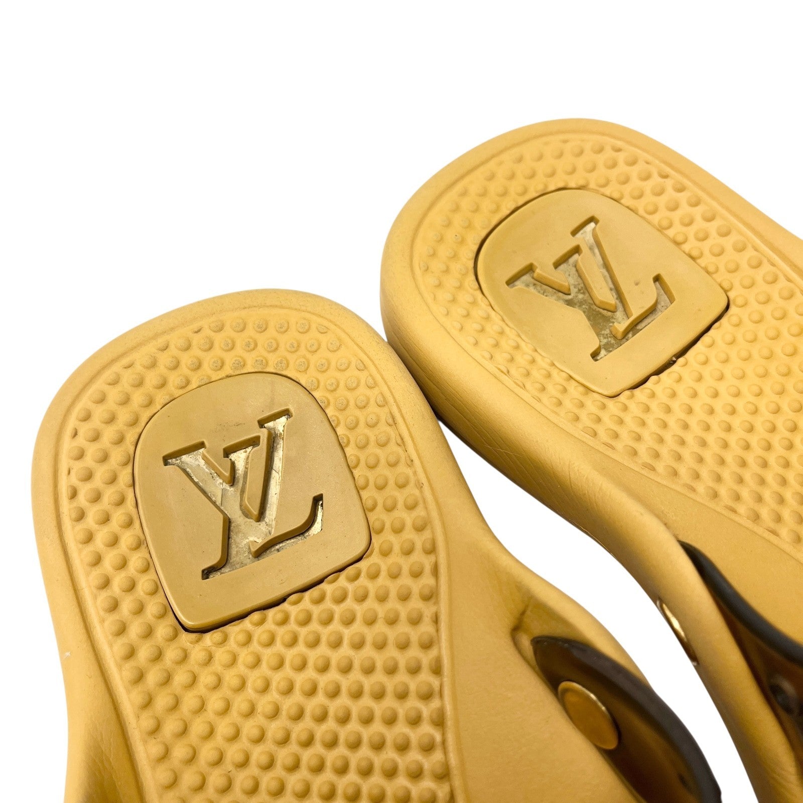 LOUIS VUITTON Vintage LV Monogram Logo Slide Sandals #36-37 Brown Beige Rubber