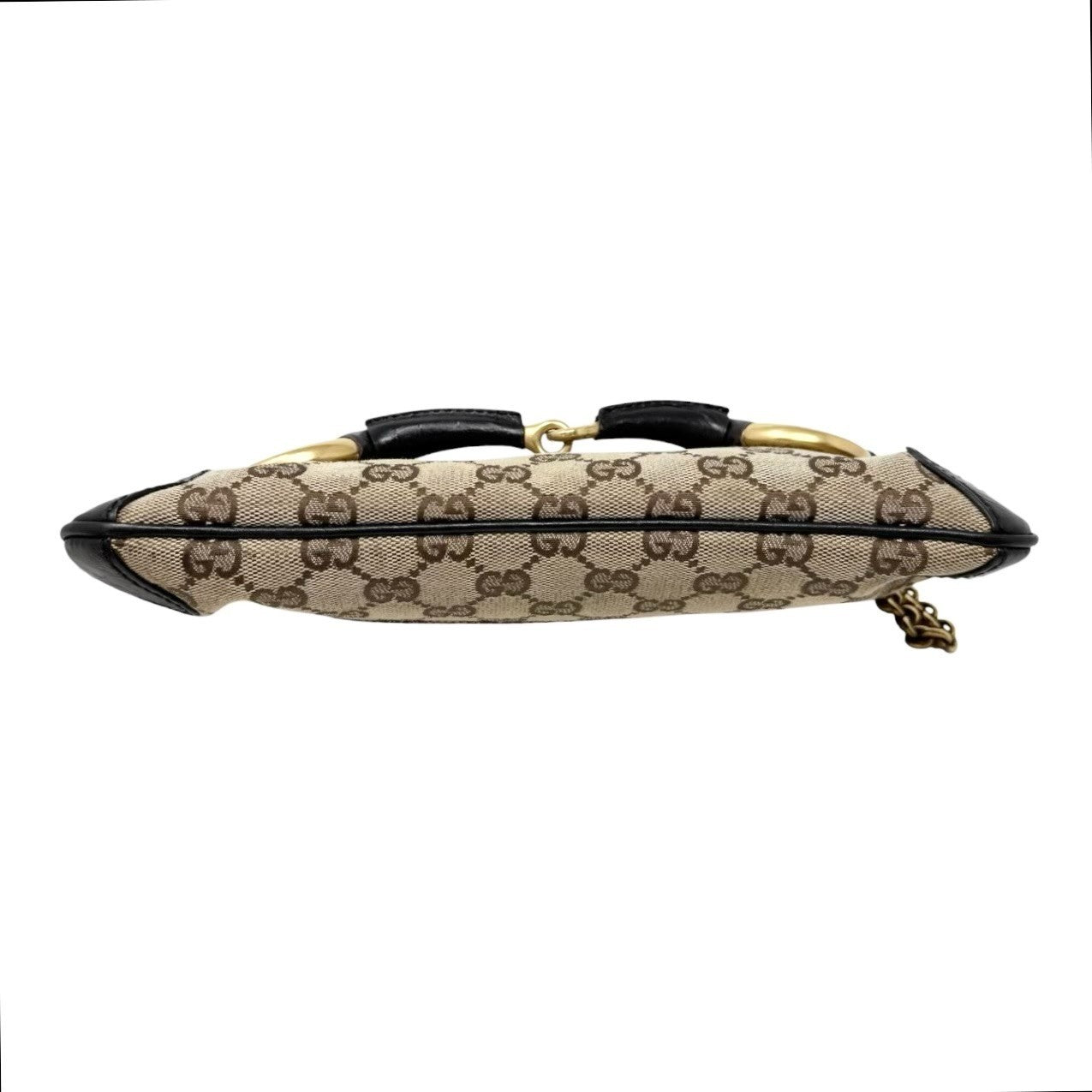 GUCCI Vintage GG Monogram Logo Horsebit Shoulder Bag Brown Gold Canvas 901880
