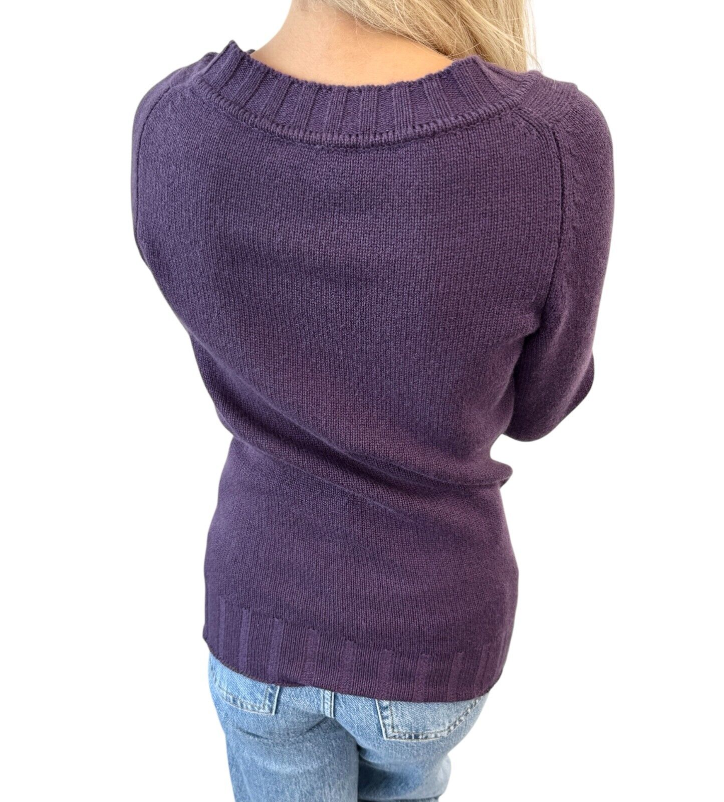 CHANEL Vintage P44576 CC Logo Sweater Top #34 Pullover Purple Cashmere