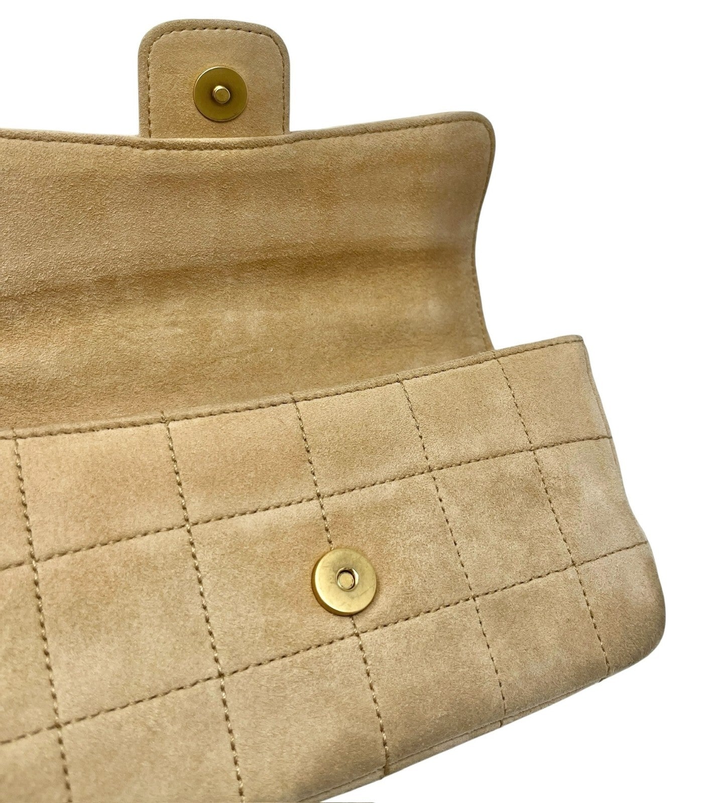 CHANEL Vintage CC Logo Chocolate Bar Crossbody Bag Chain Beige Gold Suede