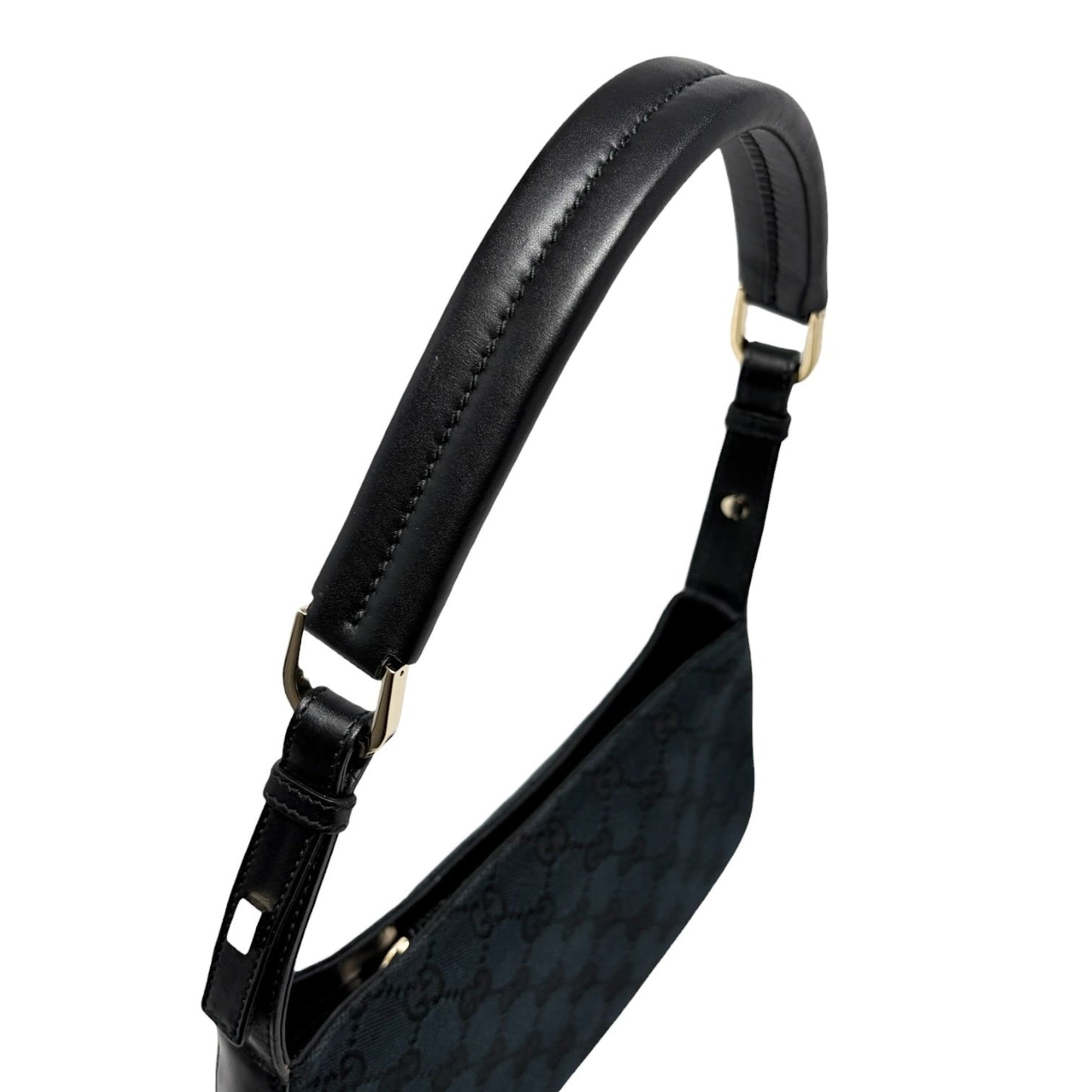 GUCCI Vintage GG Monogram Logo Canvas Pochette Mini Bag Dark Blue Gold Leather