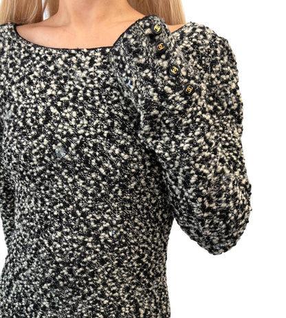 CHANEL Vintage 94A CC Logo Button Sequins Knit Sweater Dress #38 Black Wool