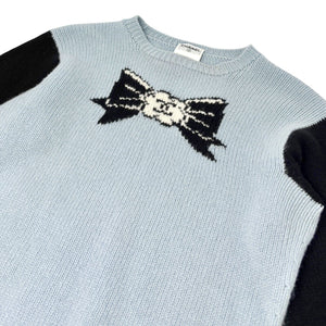 CHANEL Vintage 95A CC Ribbon Logo Sweater #38 Long Sleeve Top Blue Cashmere