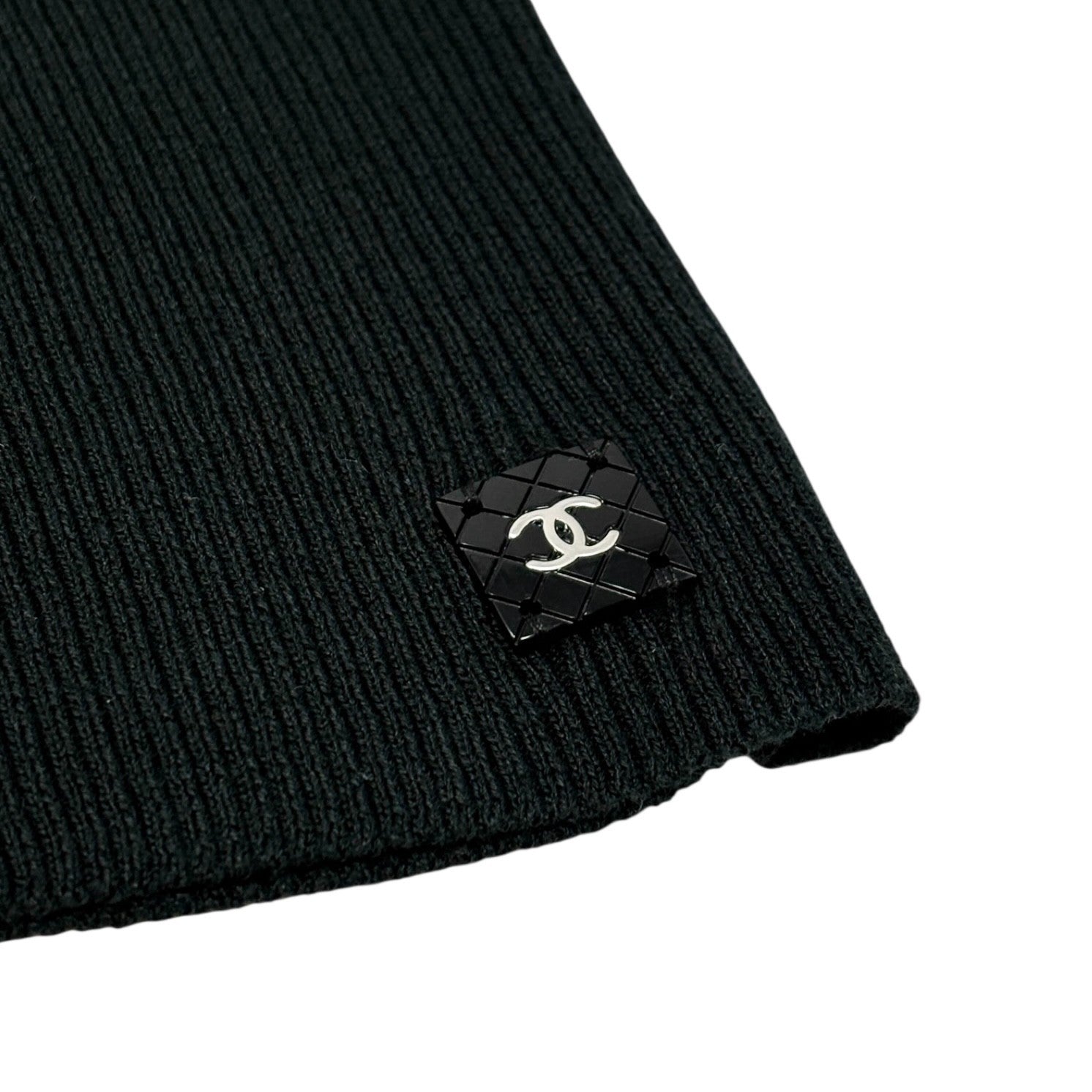 CHANEL Vintage 02C CC Logo Ribbed Camisole Top #42 Black Cotton Sleeveless