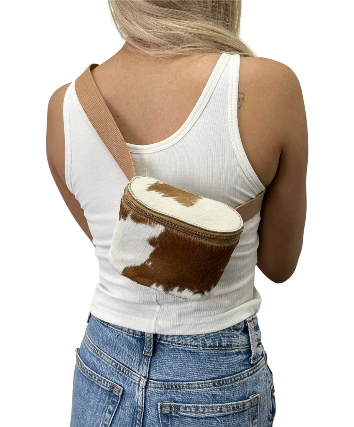 miu miu Vintage Logo Pony Calf Hair Cowhide Fanny Belt Bag Brown White 902807