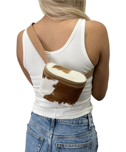 miu miu Vintage Logo Pony Calf Hair Cowhide Fanny Belt Bag Brown White 902807