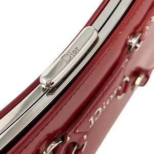 Christian Dior Vintage Logo Bondage Top Handle Bag Red Silver Leather Rank AB