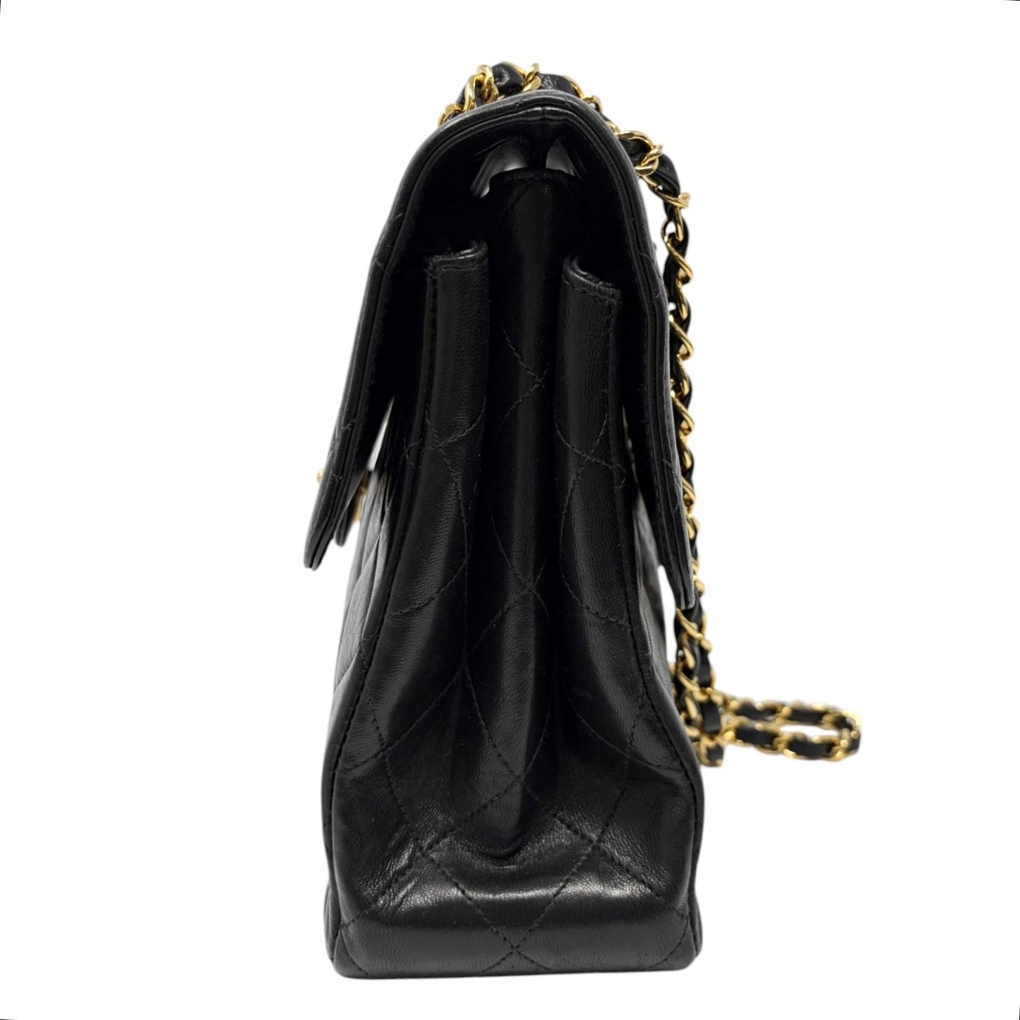 CHANEL Vintage CC Logo Quilted Double Flap Shoulder Bag Black Leather 902096