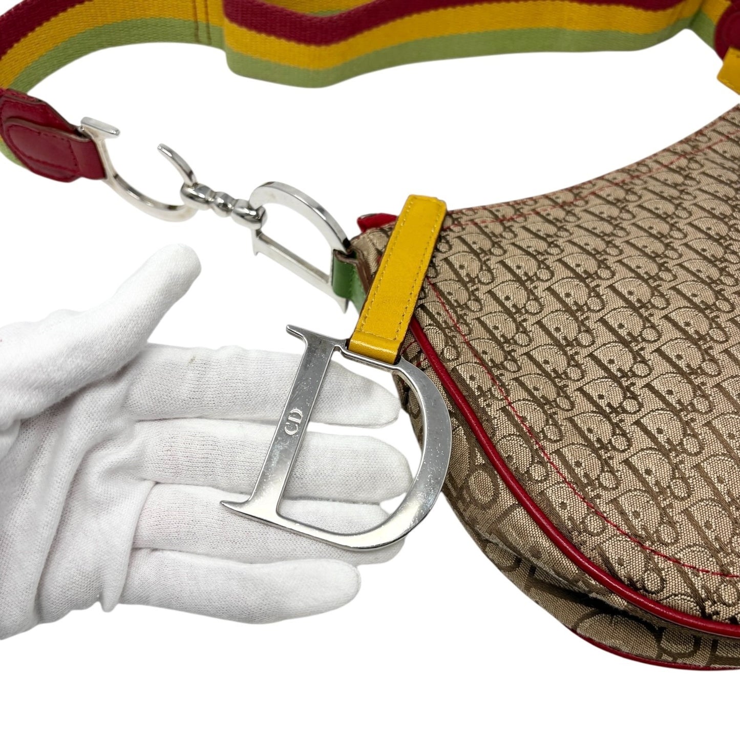 Christian Dior Vintage 2004 Trotter Monogram Logo Saddle Bag Rasta Brown