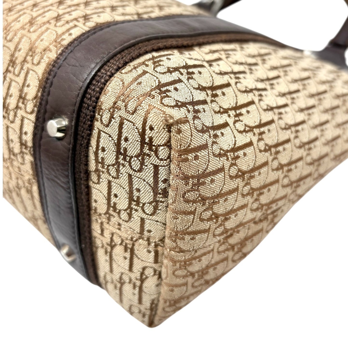 Christian Dior Vintage Trotter Monogram Street Chic Canvas Tote Bag Beige Brown