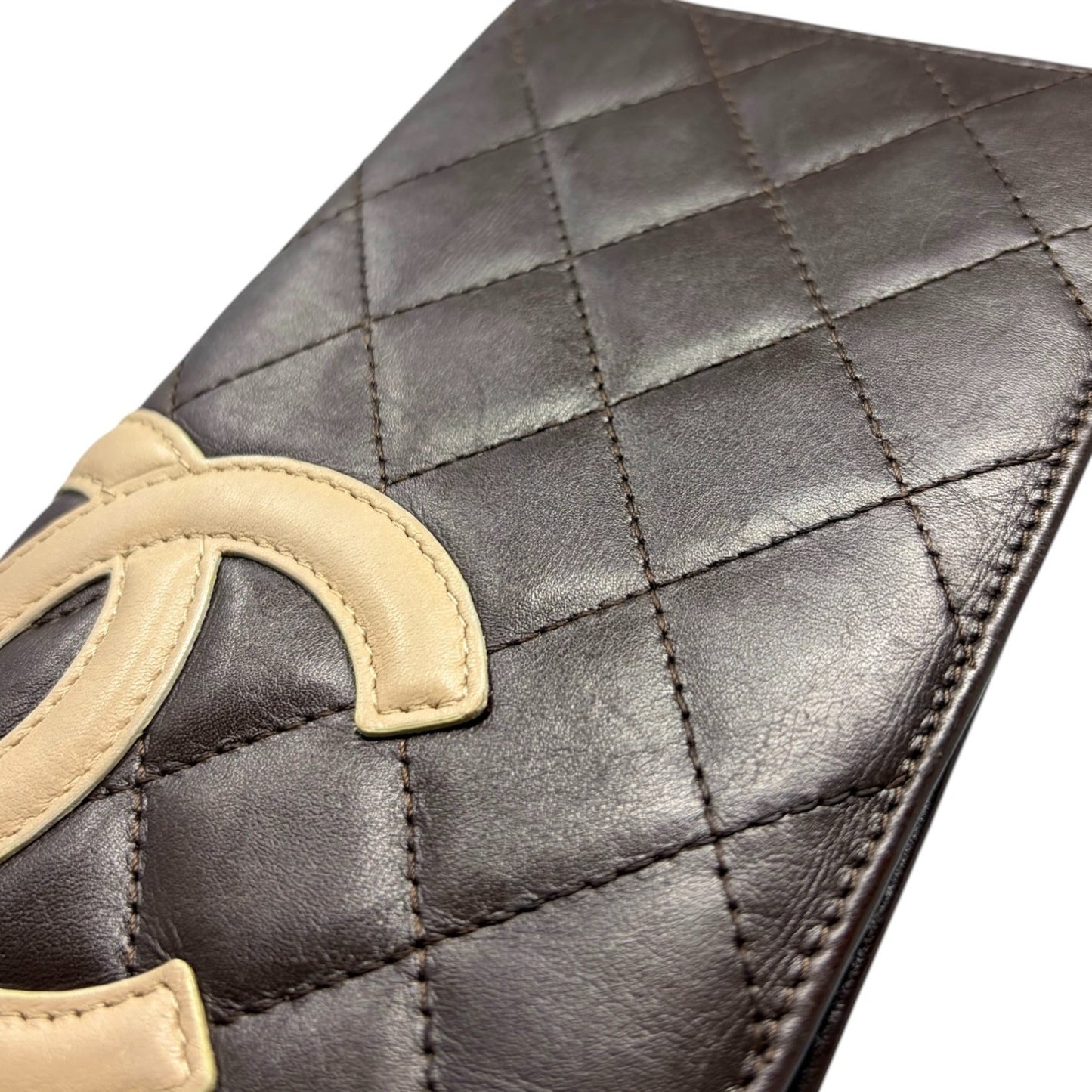 CHANEL Vintage Cambon Line CC Logo Quilted Wallet Brown Orange Leather 901930
