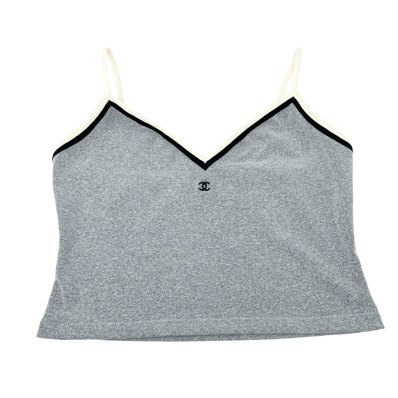 CHANEL Vintage 98P CC Logo Camisole Skirt Set #38 Separate Gray White Nylon