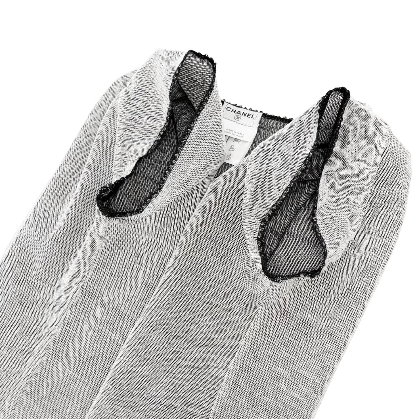 CHANEL Vintage 04P CC Logo No.5 Mesh Overlay Top #42 Gray Lace 901865