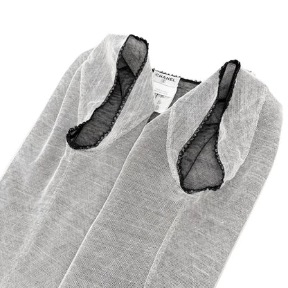 CHANEL Vintage 04P CC Logo No.5 Mesh Overlay Top #42 Gray Lace 901865