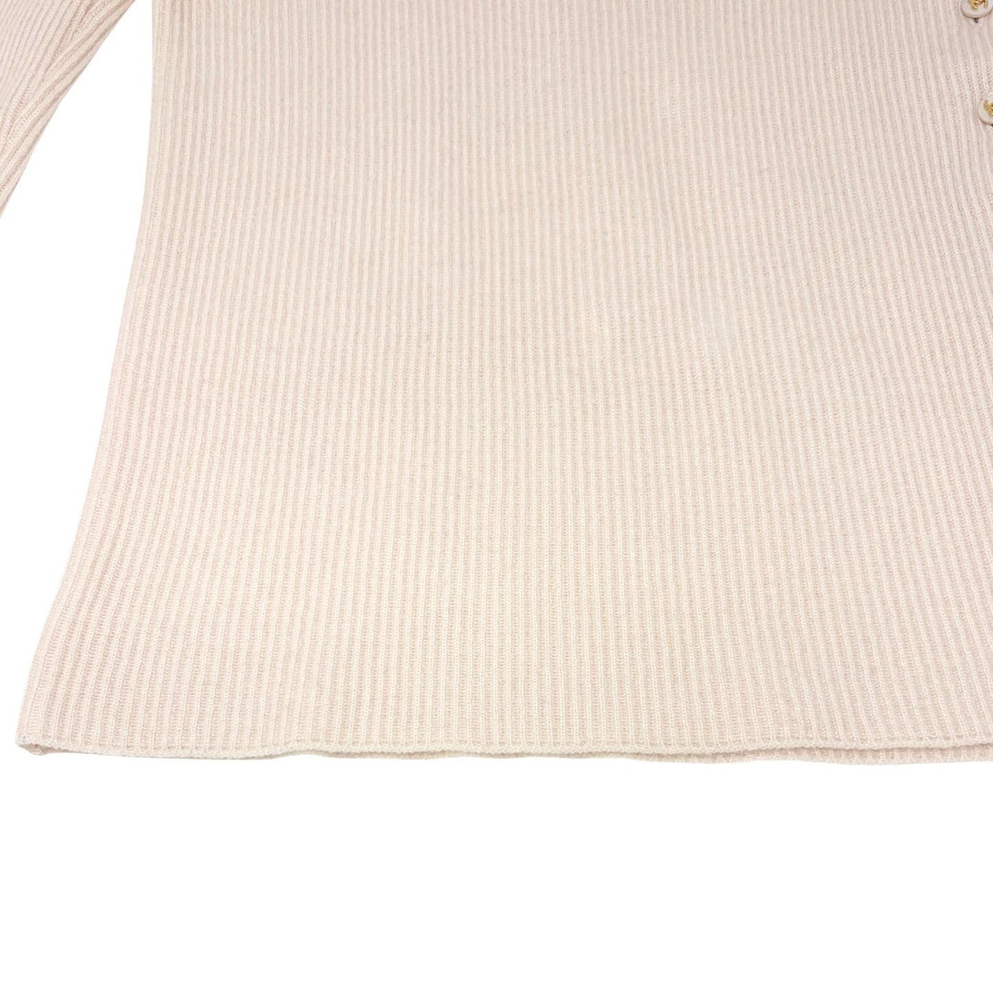 CHANEL Vintage CC Logo Button Rib Knit Cashmere Sweater Top #S Cream 106909