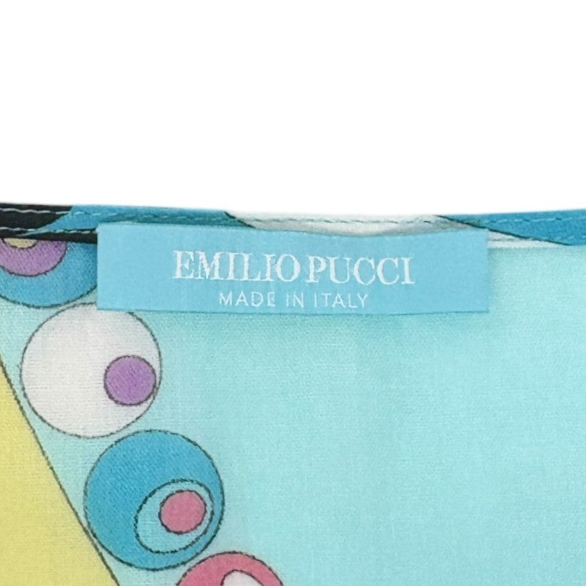 EMILIO PUCCI Vintage Logo Multicolor Abstract Print Tunic Top Blue 901935