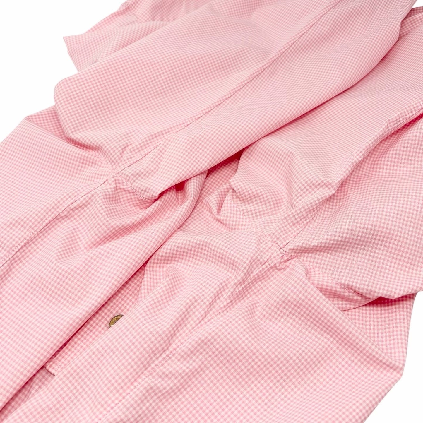 CHANEL Vintage CC Logo Gingham Check Button Up Shirt Top Pink  Cotton 901849