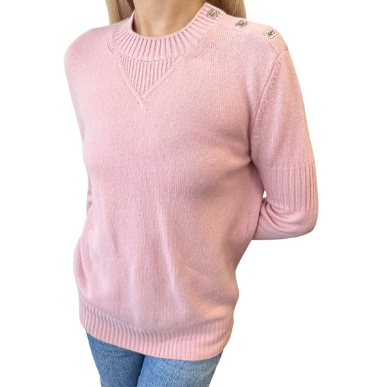 CHANEL Vintage CC Logo Turnlock Cashmere Ribbed Sweater Top #36 Pink 902225