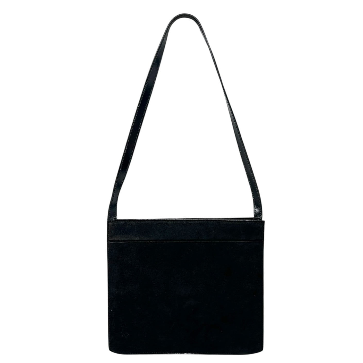 GUCCI Vintage G Square Logo Shoulder Bag Handbag Black Gold Suede Leather