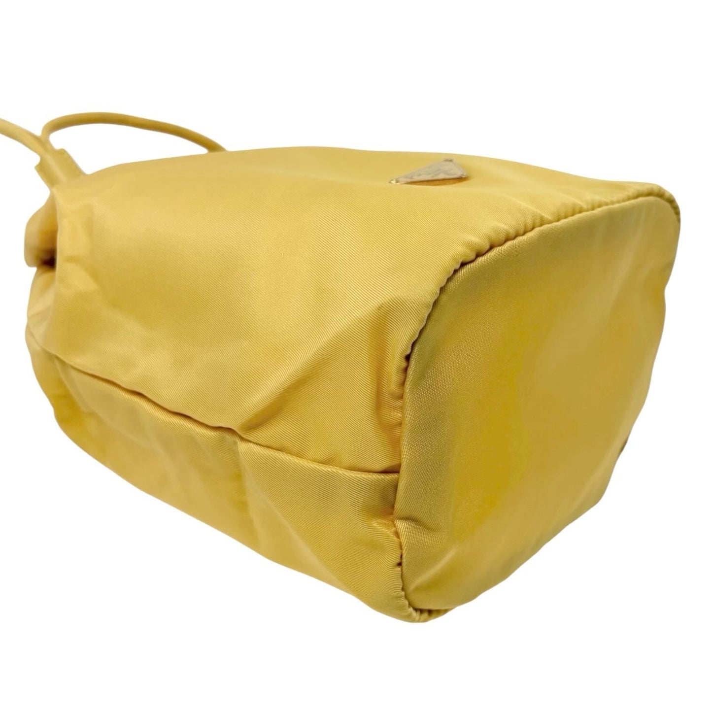 PRADA Vintage Triangle Logo Drawstring Bag Handbag Pouch Yellow Nylon