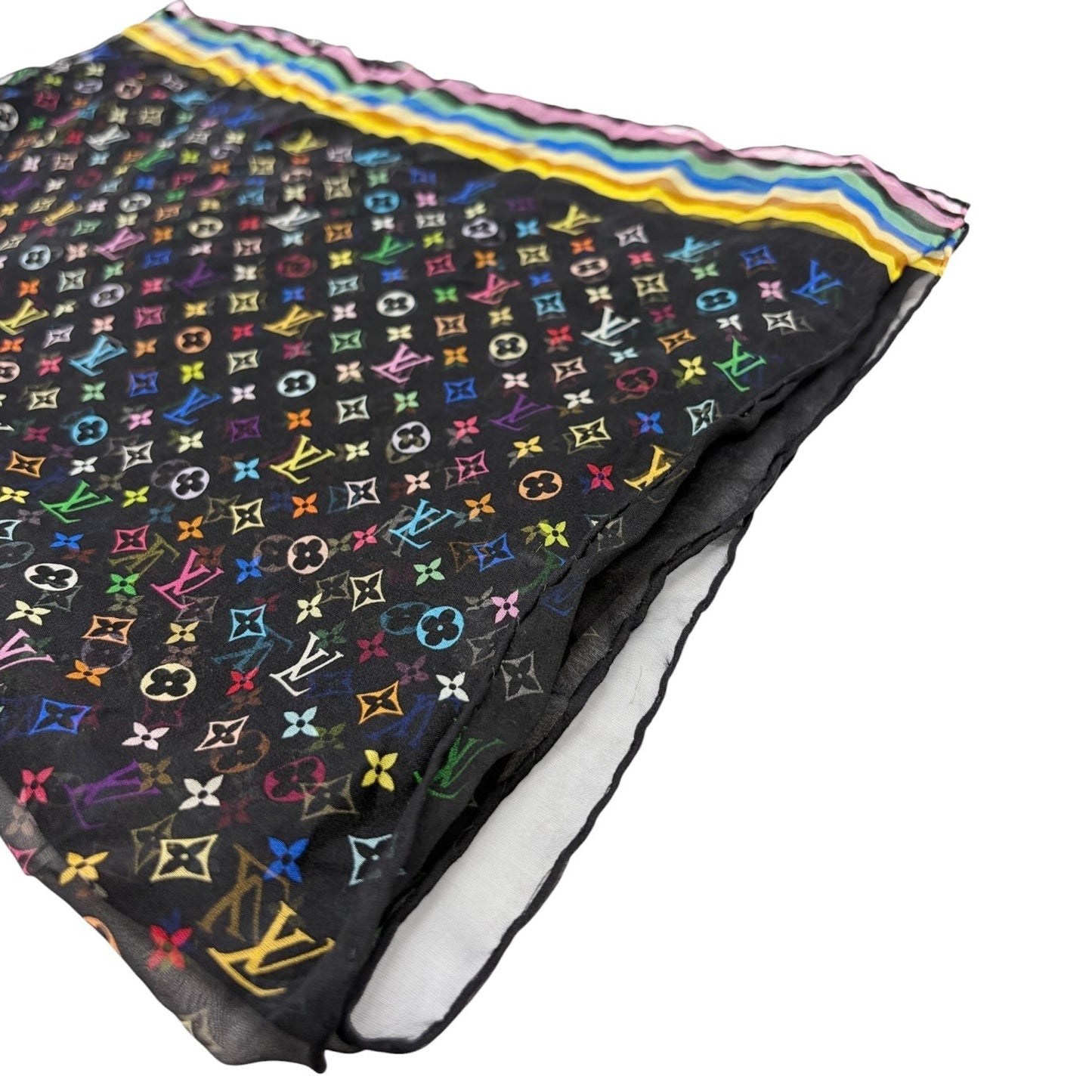 LOUIS VUITTON Vintage LV Monogram Scarf wrap Multicolor Black Silk 902244