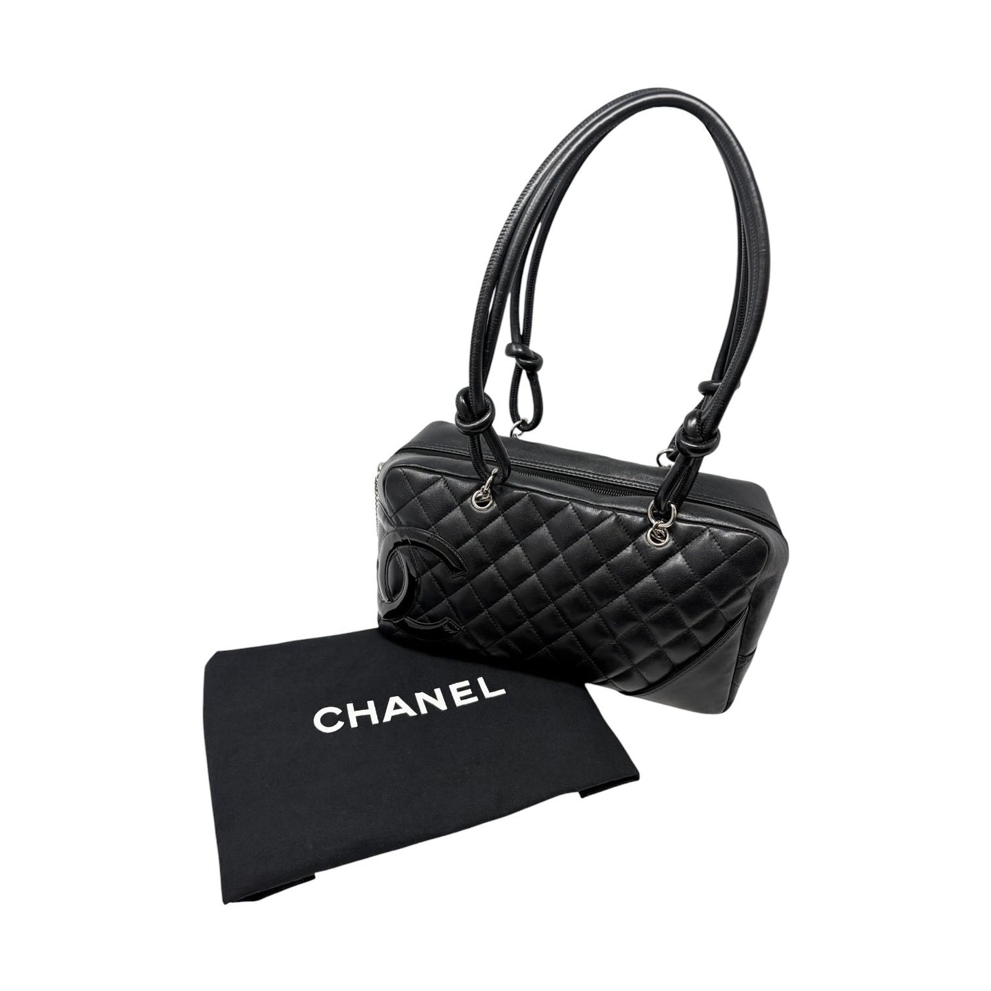 CHANEL Vintage CC Logo Cambon Line Shoulder Bag Black Silver Leather 902033