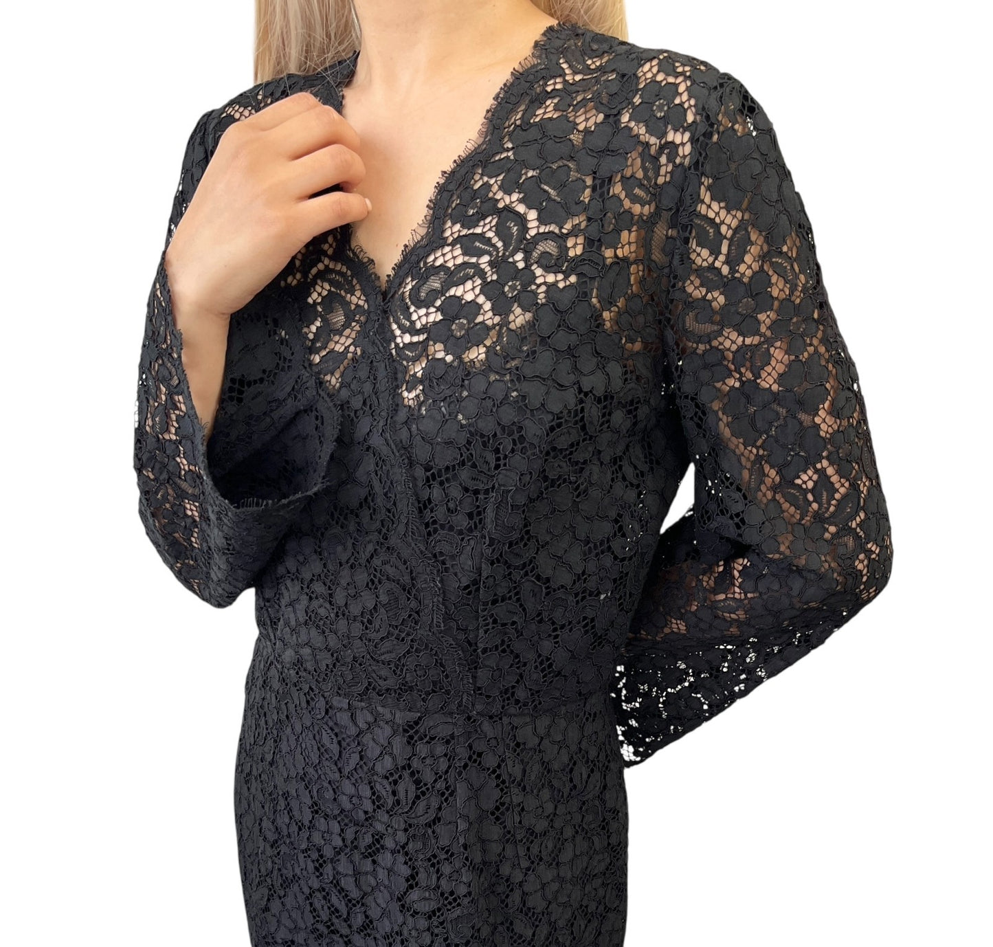 DOLCE&GABBANA Vintage Midi Floral Lace Camisole Dress #44 Black Cotton