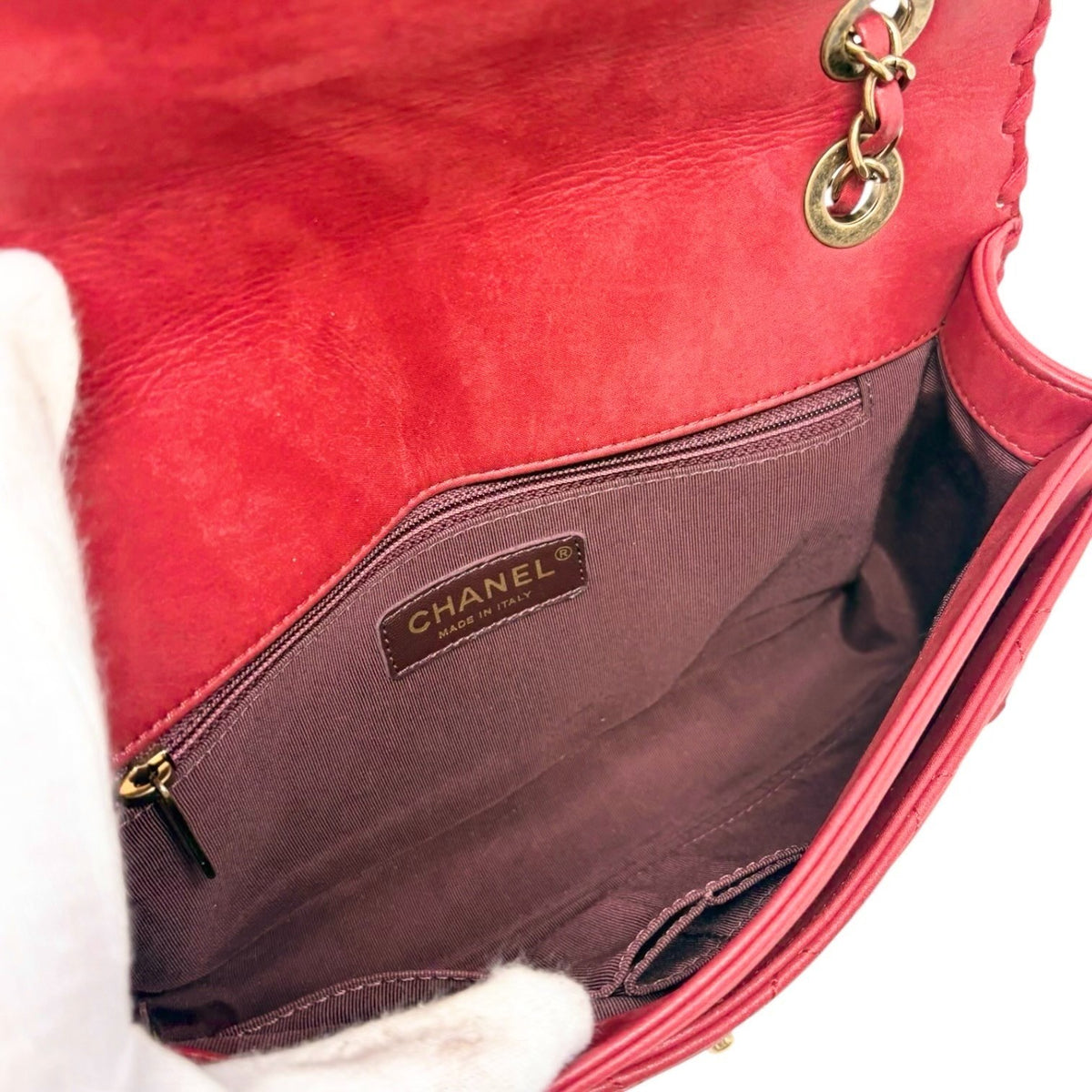 CHANEL Vintage CC Logo Quilted Whipstitch Chain 2way Bag Red Leather 902349