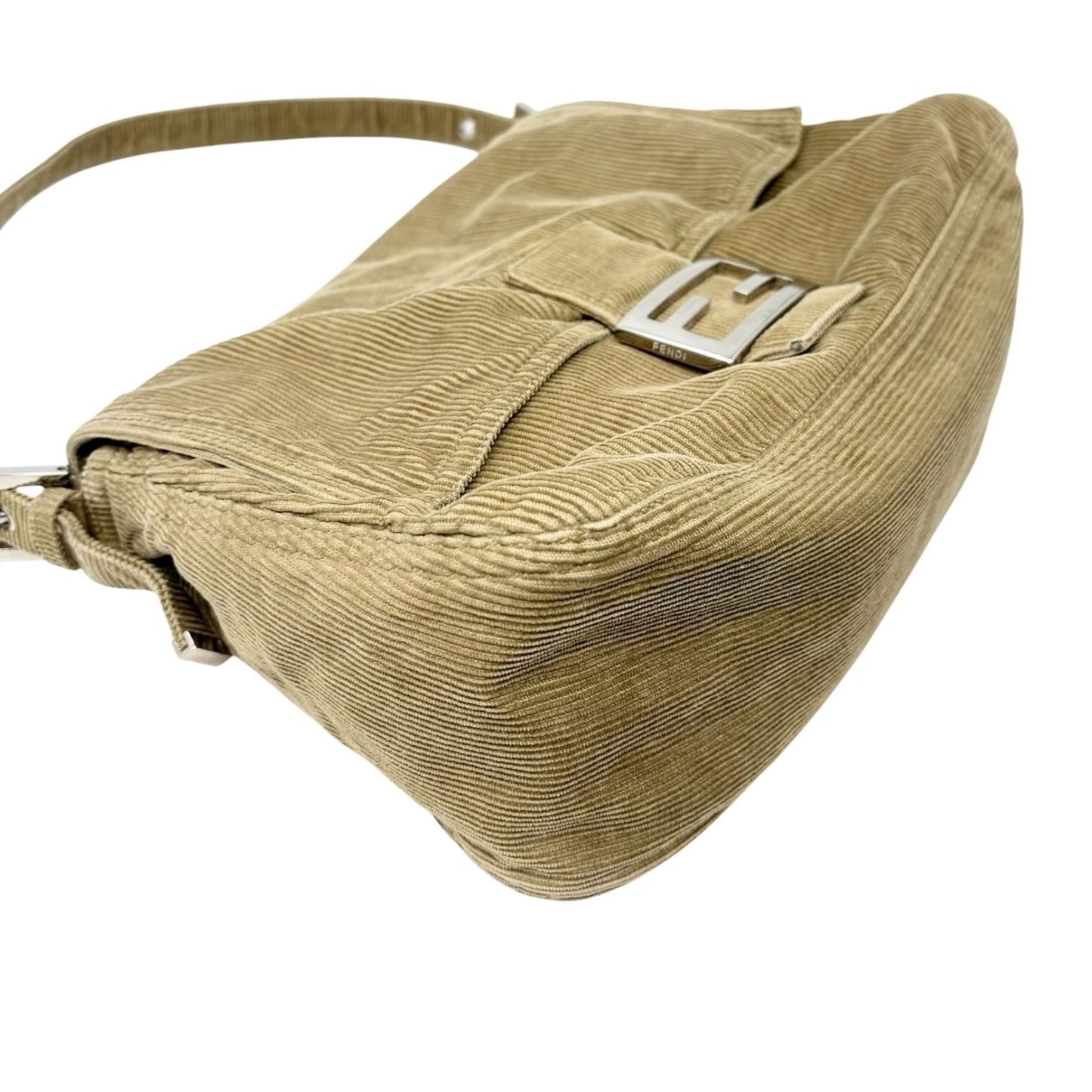 FENDI Vintage FF Logo Corduroy Mamma Baguette Shoulder Bag Light Brown 902415